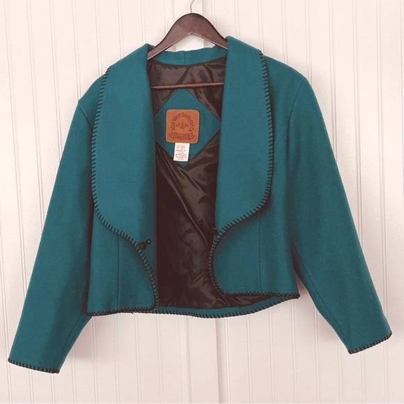 Vintage Western Cropped Jacket Wool Teal Turquoise Southwestern Silver Buttons - Picture 3 of 13